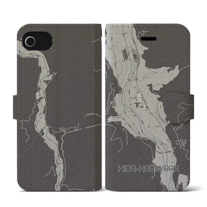 【飛騨萩原（岐阜県）】地図柄iPhoneケース（手帳タイプ）モノトーン・iPhone SE（第3 / 第2世代） / 8 / 7 / 6s / 6 用