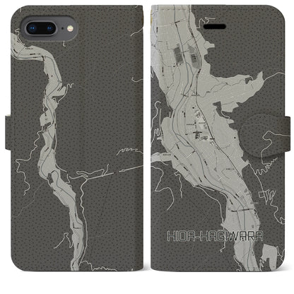 【飛騨萩原（岐阜県）】地図柄iPhoneケース（手帳タイプ）モノトーン・iPhone 8Plus /7Plus / 6sPlus / 6Plus 用