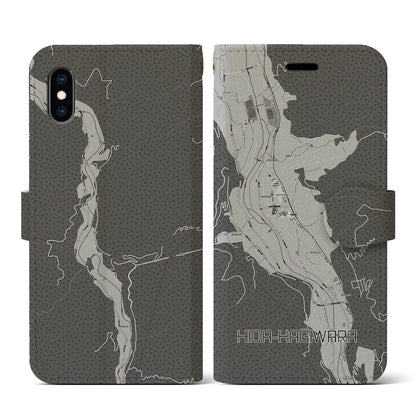 【飛騨萩原（岐阜県）】地図柄iPhoneケース（手帳タイプ）モノトーン・iPhone XS / X 用