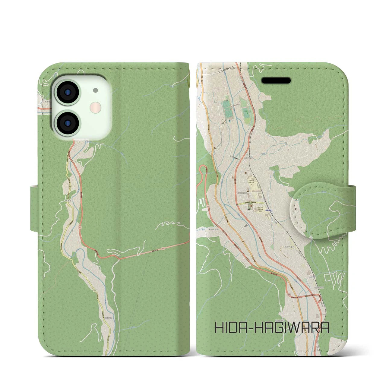 【飛騨萩原（岐阜県）】地図柄iPhoneケース（手帳タイプ）