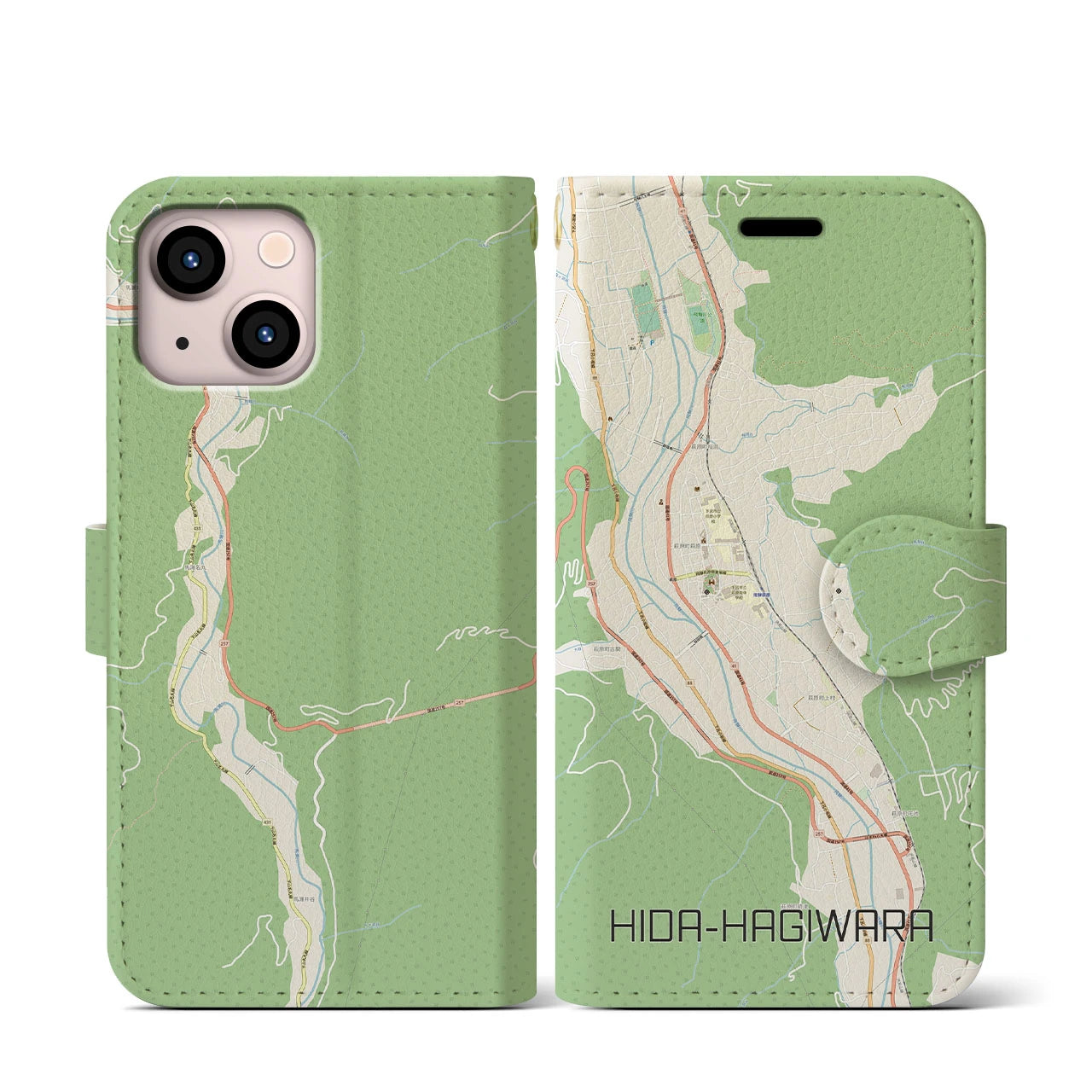 【飛騨萩原（岐阜県）】地図柄iPhoneケース（手帳タイプ）