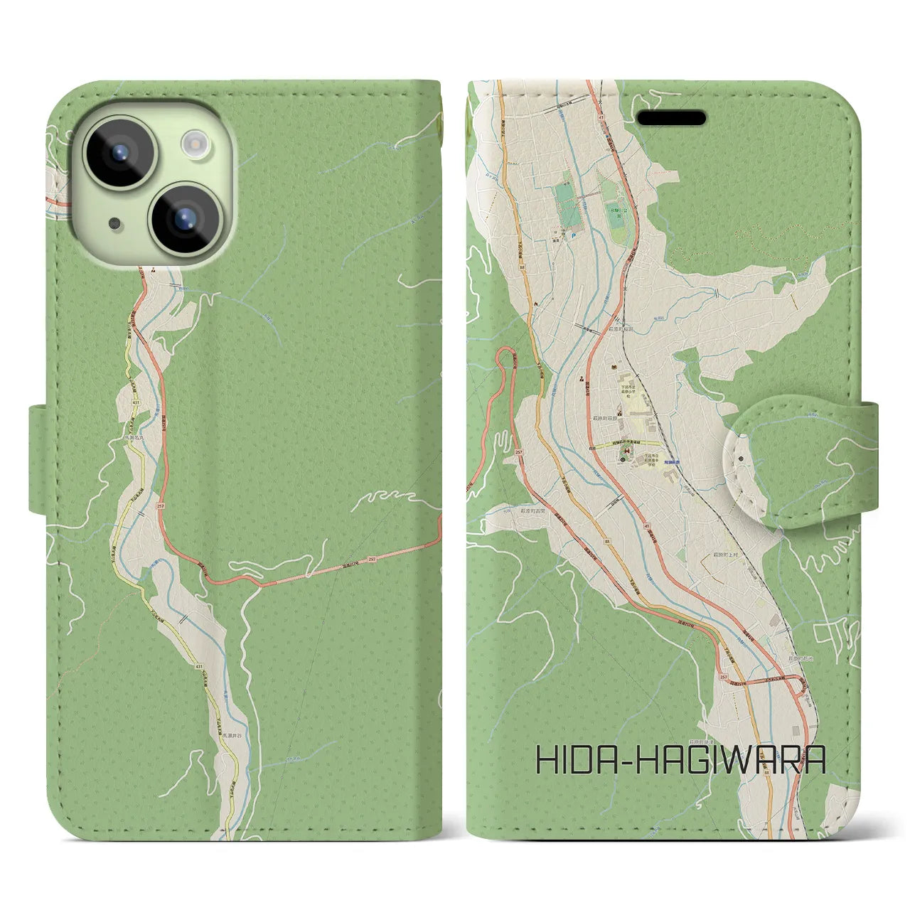 【飛騨萩原（岐阜県）】地図柄iPhoneケース（手帳タイプ）