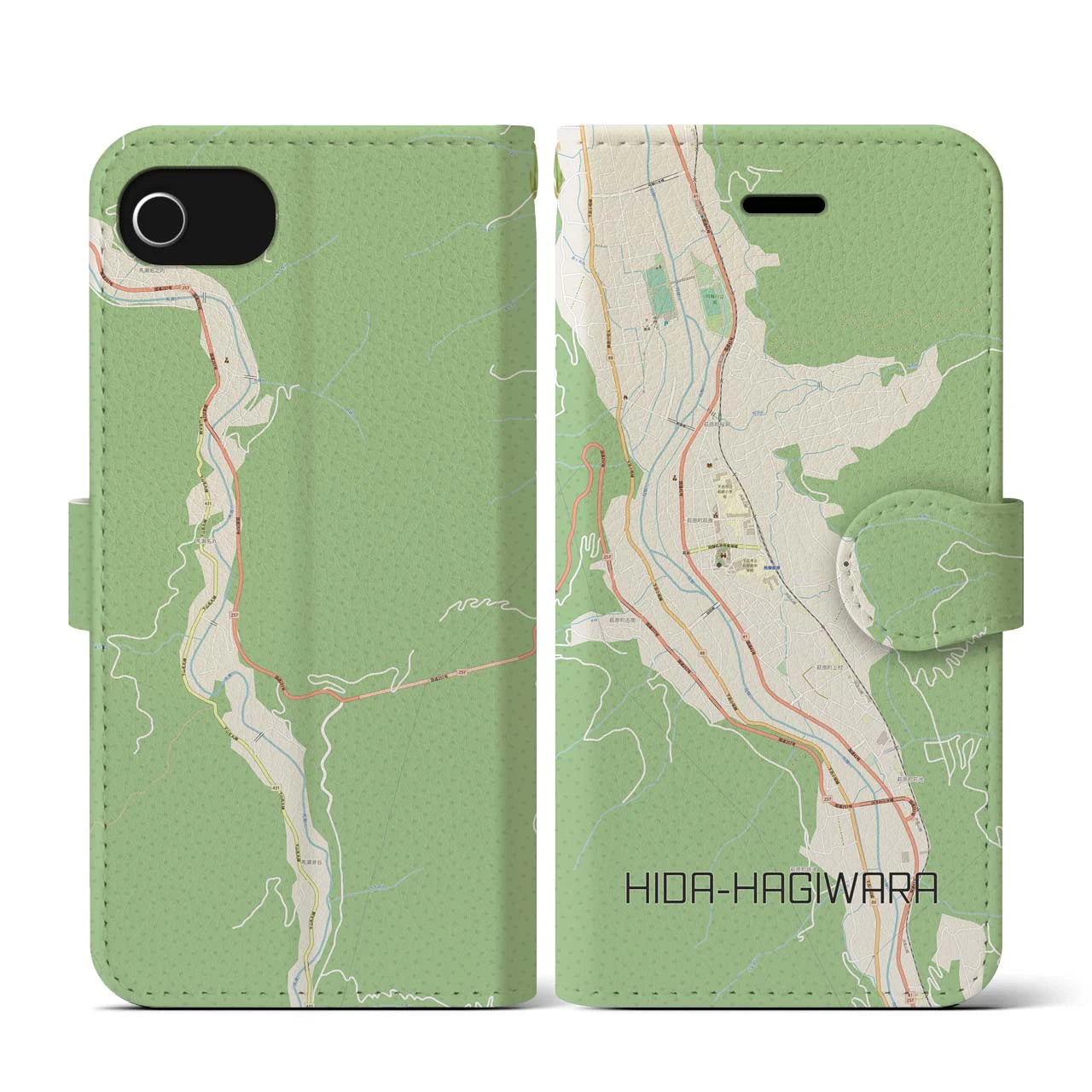 【飛騨萩原（岐阜県）】地図柄iPhoneケース（手帳タイプ）