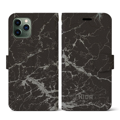 【飛騨（岐阜県）】地図柄iPhoneケース（手帳タイプ）モノトーン・iPhone 11 Pro 用