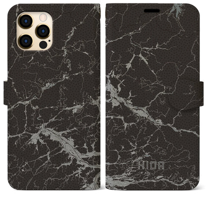 【飛騨（岐阜県）】地図柄iPhoneケース（手帳タイプ）モノトーン・iPhone 12 Pro Max 用