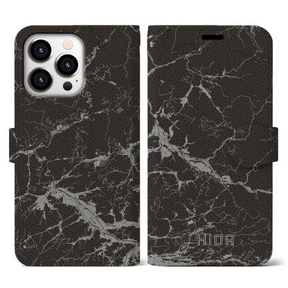 【飛騨（岐阜県）】地図柄iPhoneケース（手帳タイプ）モノトーン・iPhone 13 Pro 用