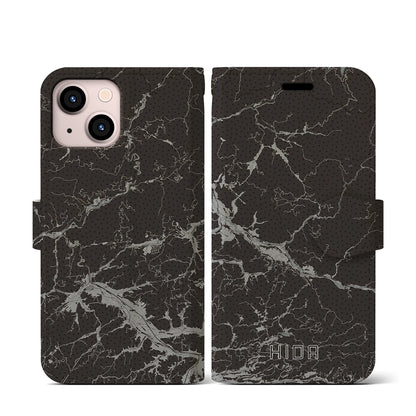 【飛騨（岐阜県）】地図柄iPhoneケース（手帳タイプ）モノトーン・iPhone 13 mini 用