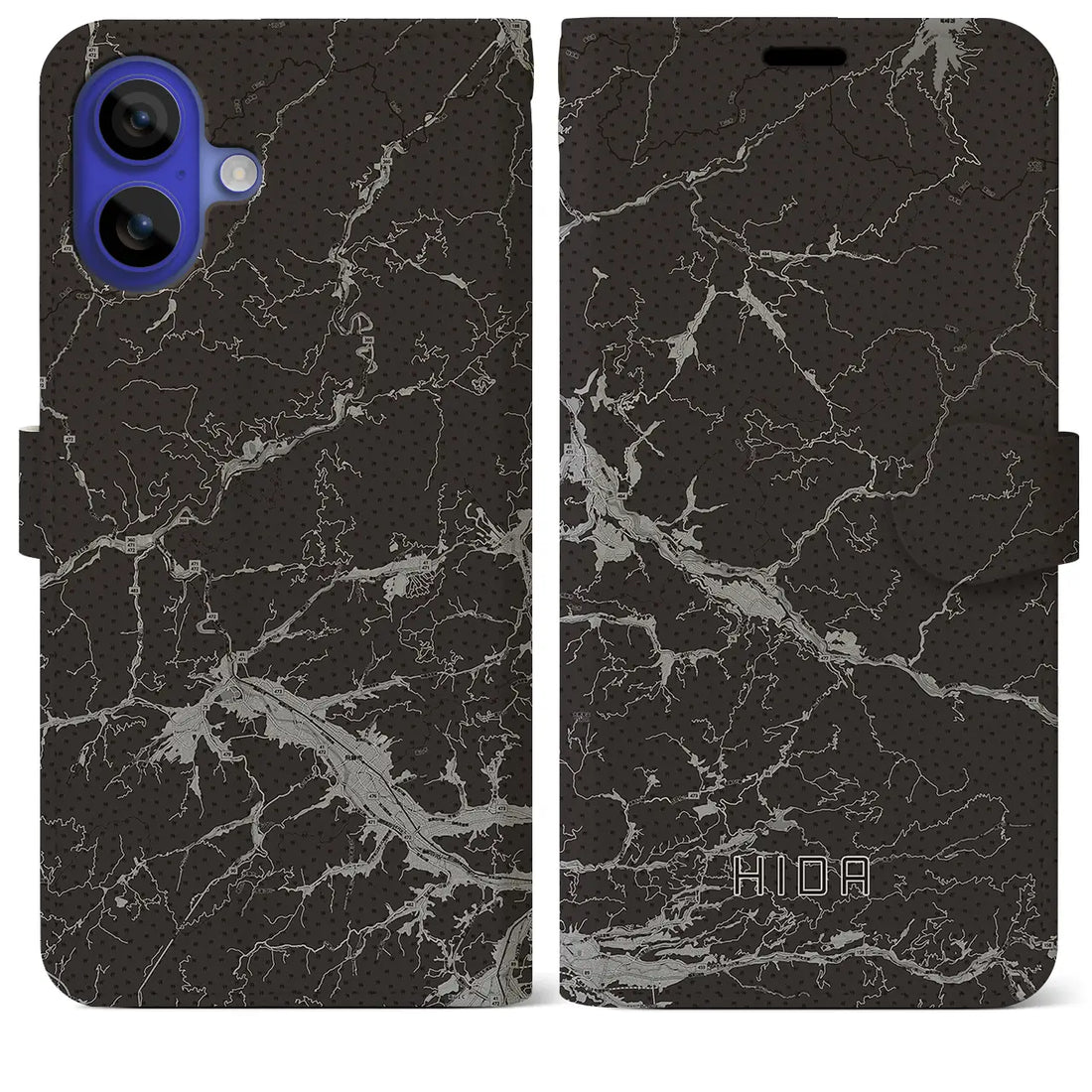 【飛騨(岐阜県)】地図柄iPhoneケース(手帳タイプ)モノトーン・iPhone 16 Pro Max 用