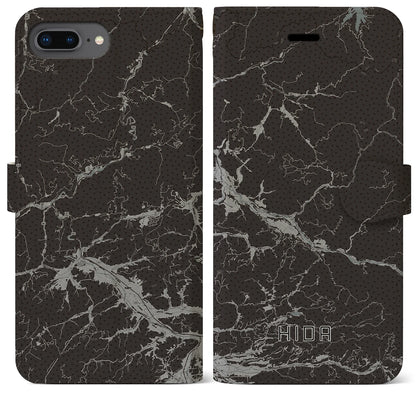 【飛騨（岐阜県）】地図柄iPhoneケース（手帳タイプ）モノトーン・iPhone 8Plus /7Plus / 6sPlus / 6Plus 用