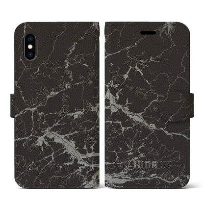 【飛騨（岐阜県）】地図柄iPhoneケース（手帳タイプ）モノトーン・iPhone XS / X 用