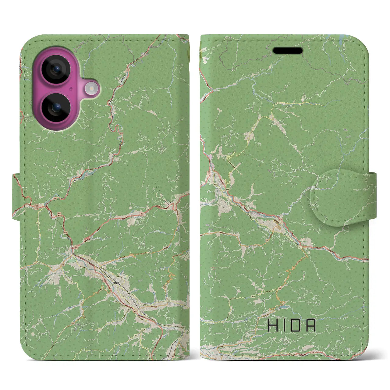 【飛騨（岐阜県）】地図柄iPhoneケース（手帳タイプ）ナチュラル・iPhone 16 Pro 用