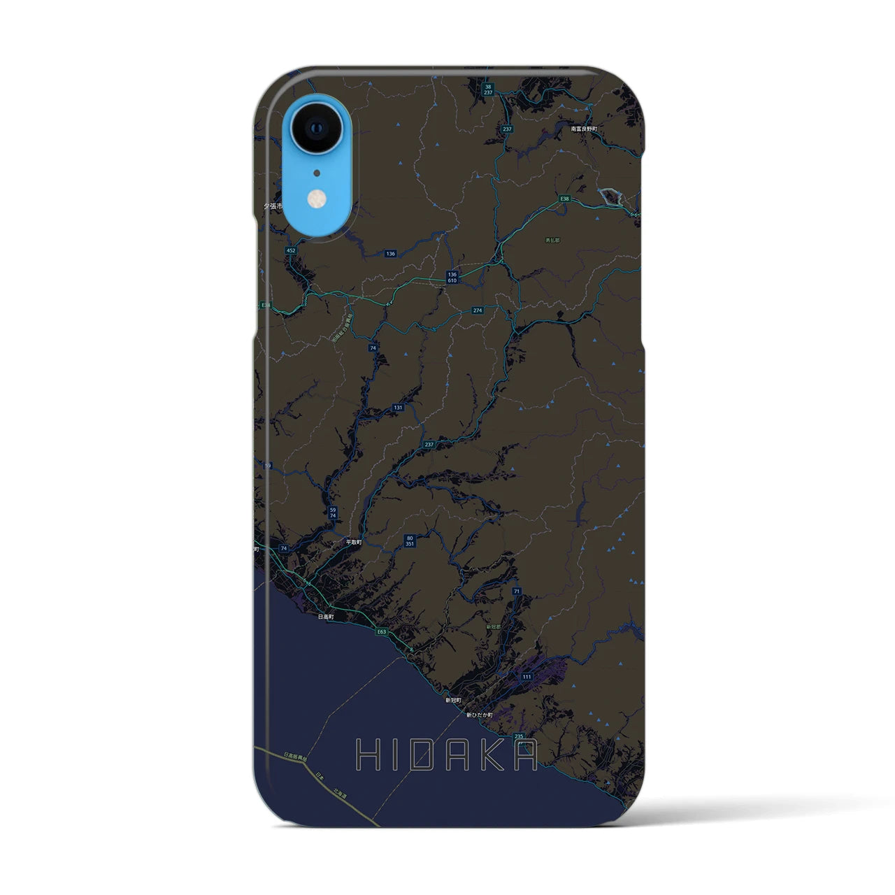 【日高（北海道）】地図柄iPhoneケース（バックカバータイプ）ブラック・iPhone XR 用