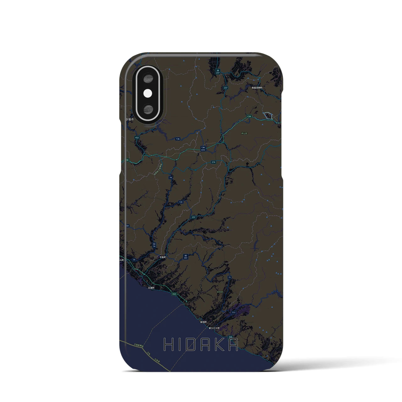 【日高（北海道）】地図柄iPhoneケース（バックカバータイプ）ブラック・iPhone XS / X 用