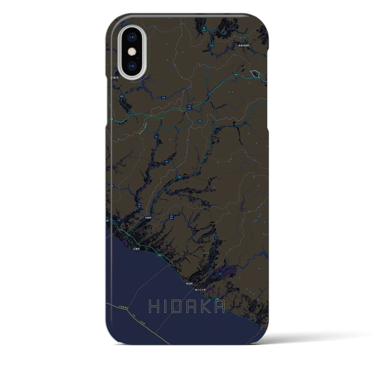 【日高（北海道）】地図柄iPhoneケース（バックカバータイプ）ブラック・iPhone XS Max 用