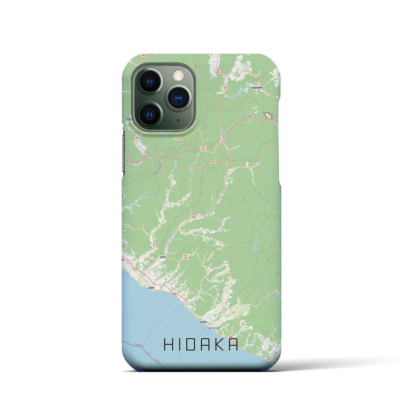 【日高（北海道）】地図柄iPhoneケース（バックカバータイプ）ナチュラル・iPhone 11 Pro 用