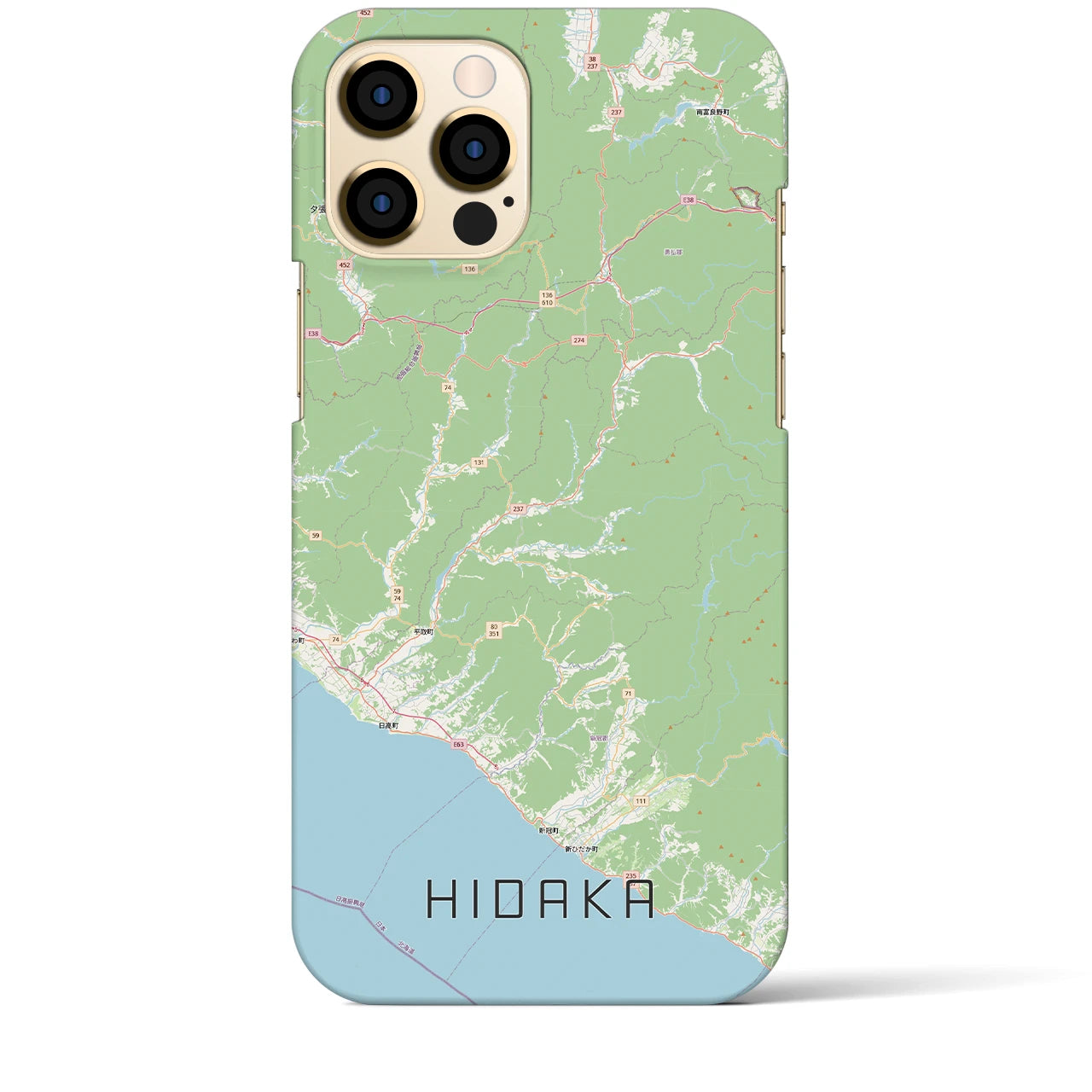 【日高（北海道）】地図柄iPhoneケース（バックカバータイプ）ナチュラル・iPhone 12 Pro Max 用