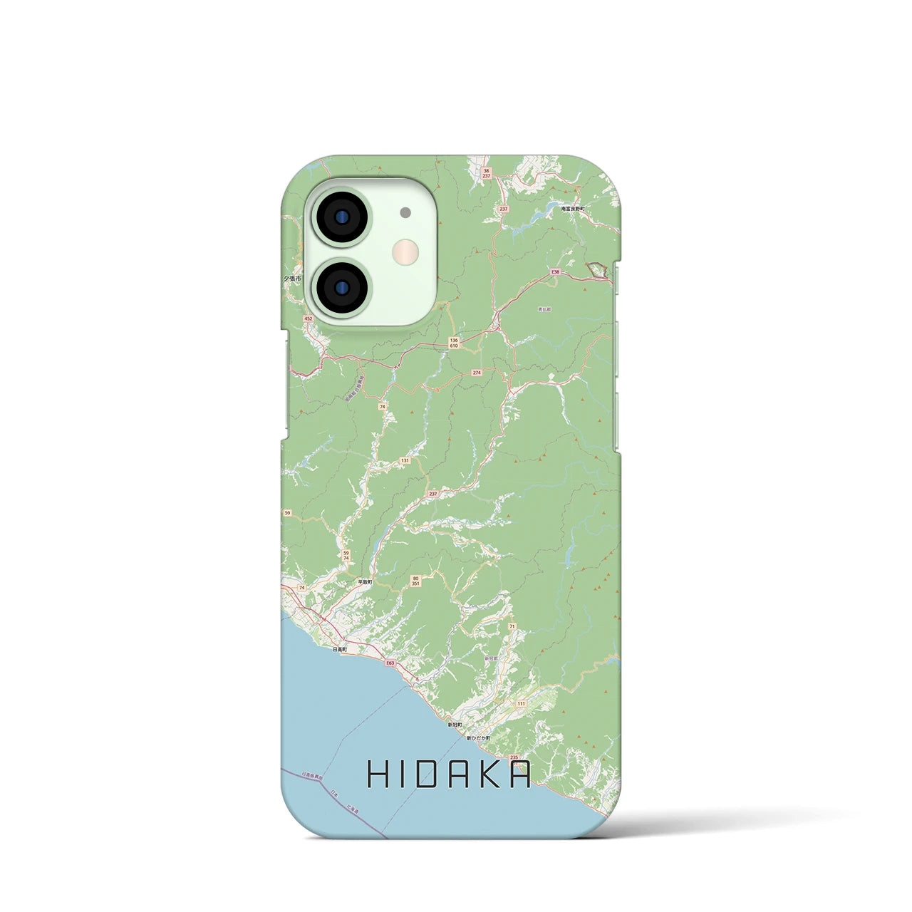 【日高（北海道）】地図柄iPhoneケース（バックカバータイプ）ナチュラル・iPhone 12 mini 用