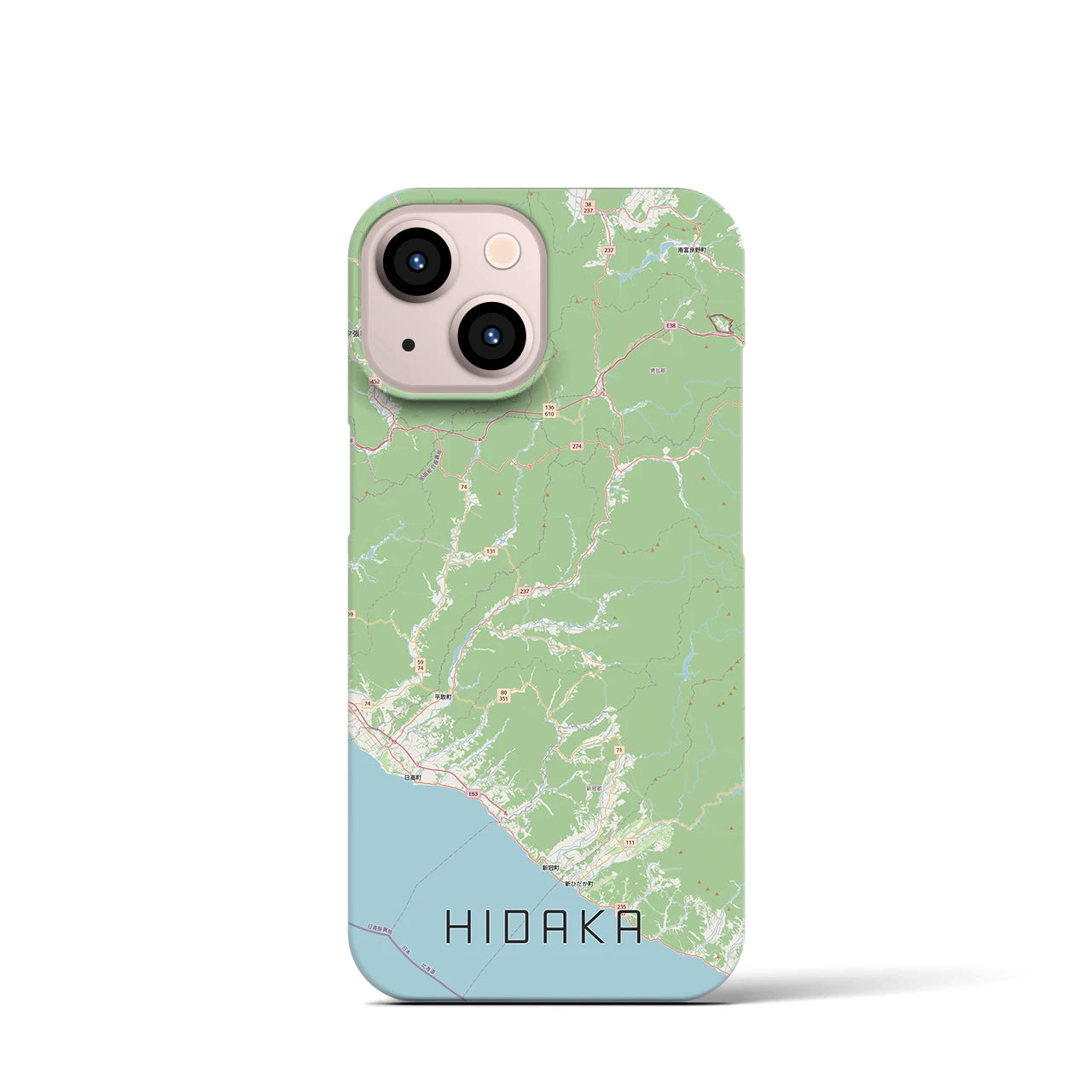 【日高（北海道）】地図柄iPhoneケース（バックカバータイプ）ナチュラル・iPhone 13 mini 用