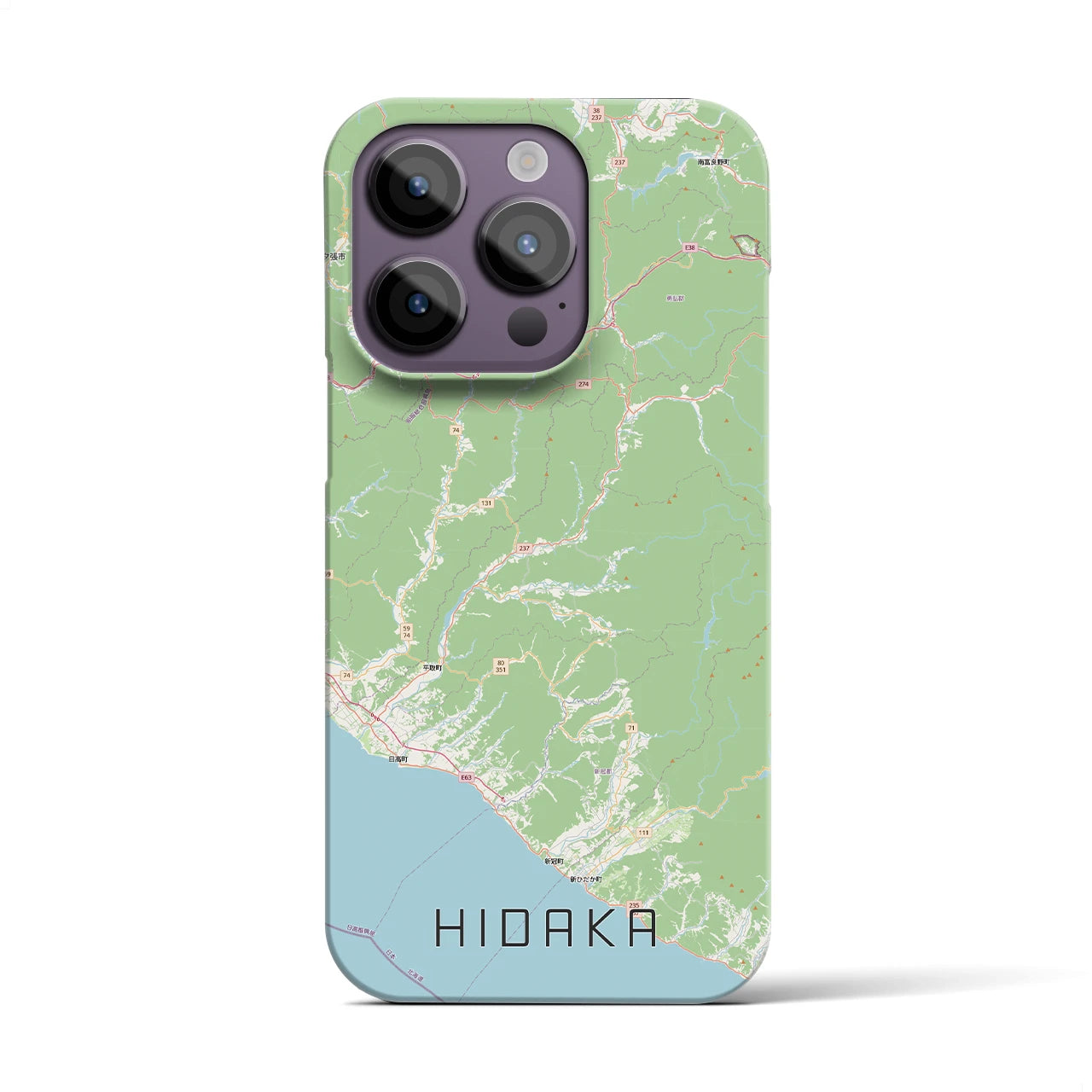 【日高（北海道）】地図柄iPhoneケース（バックカバータイプ）ナチュラル・iPhone 14 Pro 用