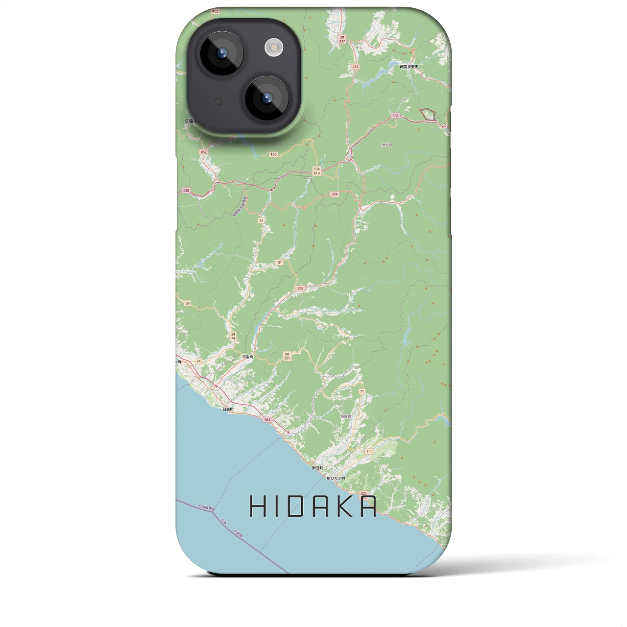 【日高（北海道）】地図柄iPhoneケース（バックカバータイプ）ナチュラル・iPhone 14 Plus 用