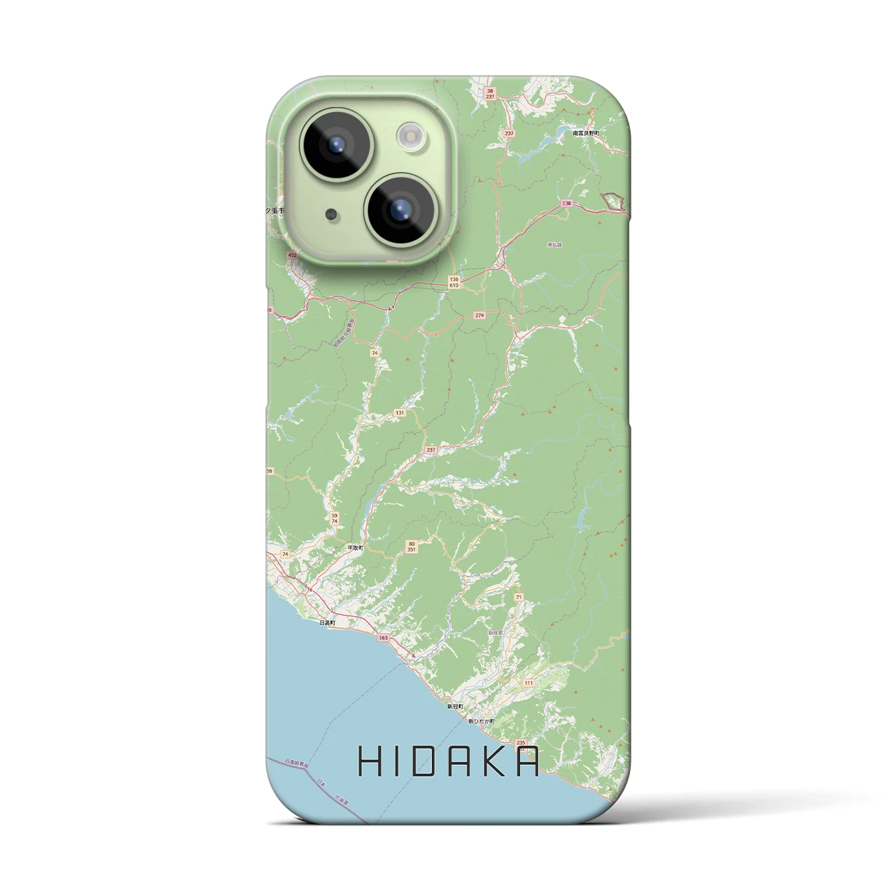 【日高（北海道）】地図柄iPhoneケース（バックカバータイプ）ナチュラル・iPhone 15 用