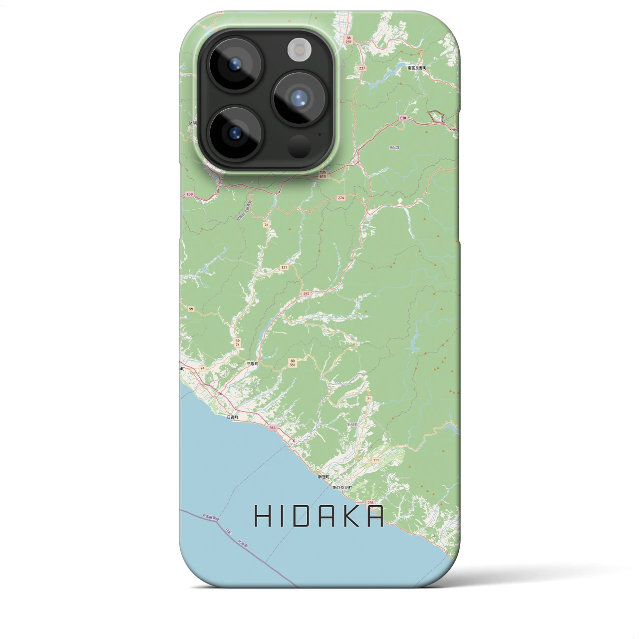 【日高（北海道）】地図柄iPhoneケース（バックカバータイプ）ナチュラル・iPhone 15 Pro Max 用