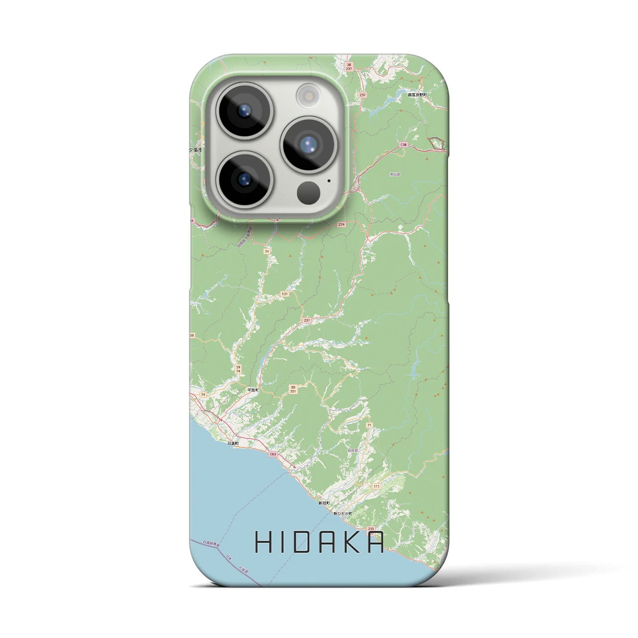 【日高（北海道）】地図柄iPhoneケース（バックカバータイプ）ナチュラル・iPhone 15 Pro 用