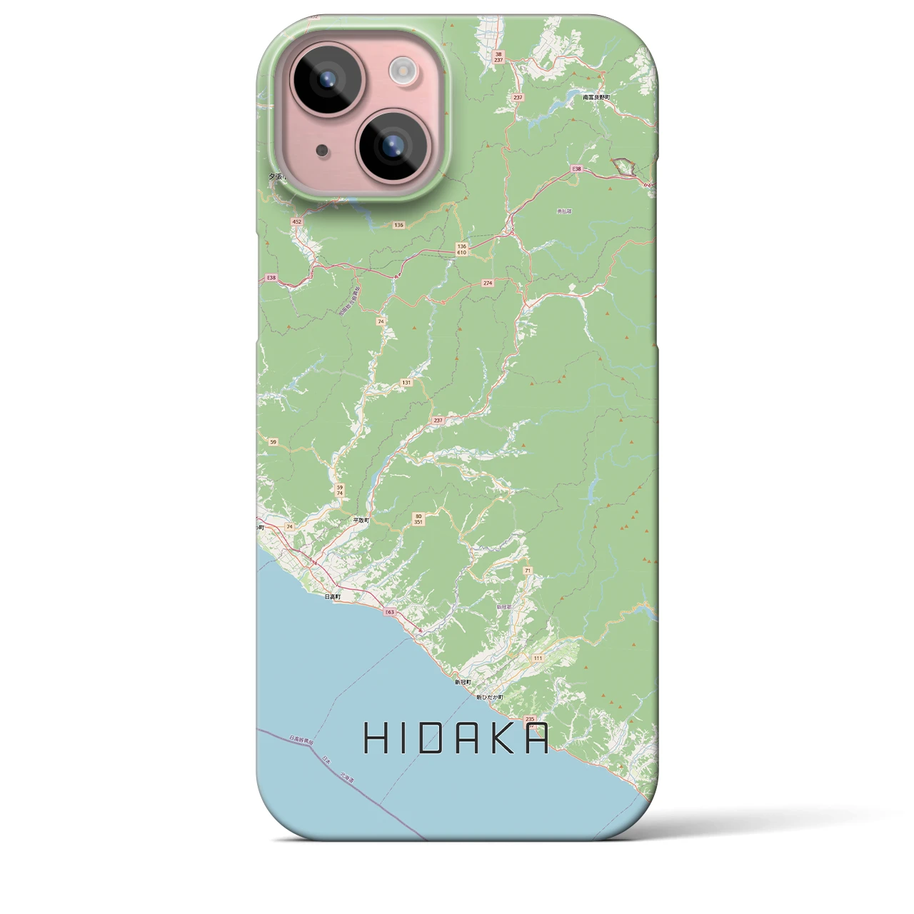 【日高（北海道）】地図柄iPhoneケース（バックカバータイプ）ナチュラル・iPhone 15 Plus 用