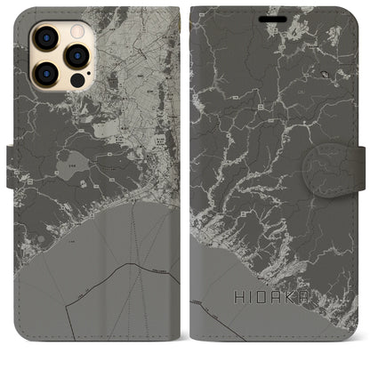 【日高（北海道）】地図柄iPhoneケース（手帳タイプ）モノトーン・iPhone 12 Pro Max 用