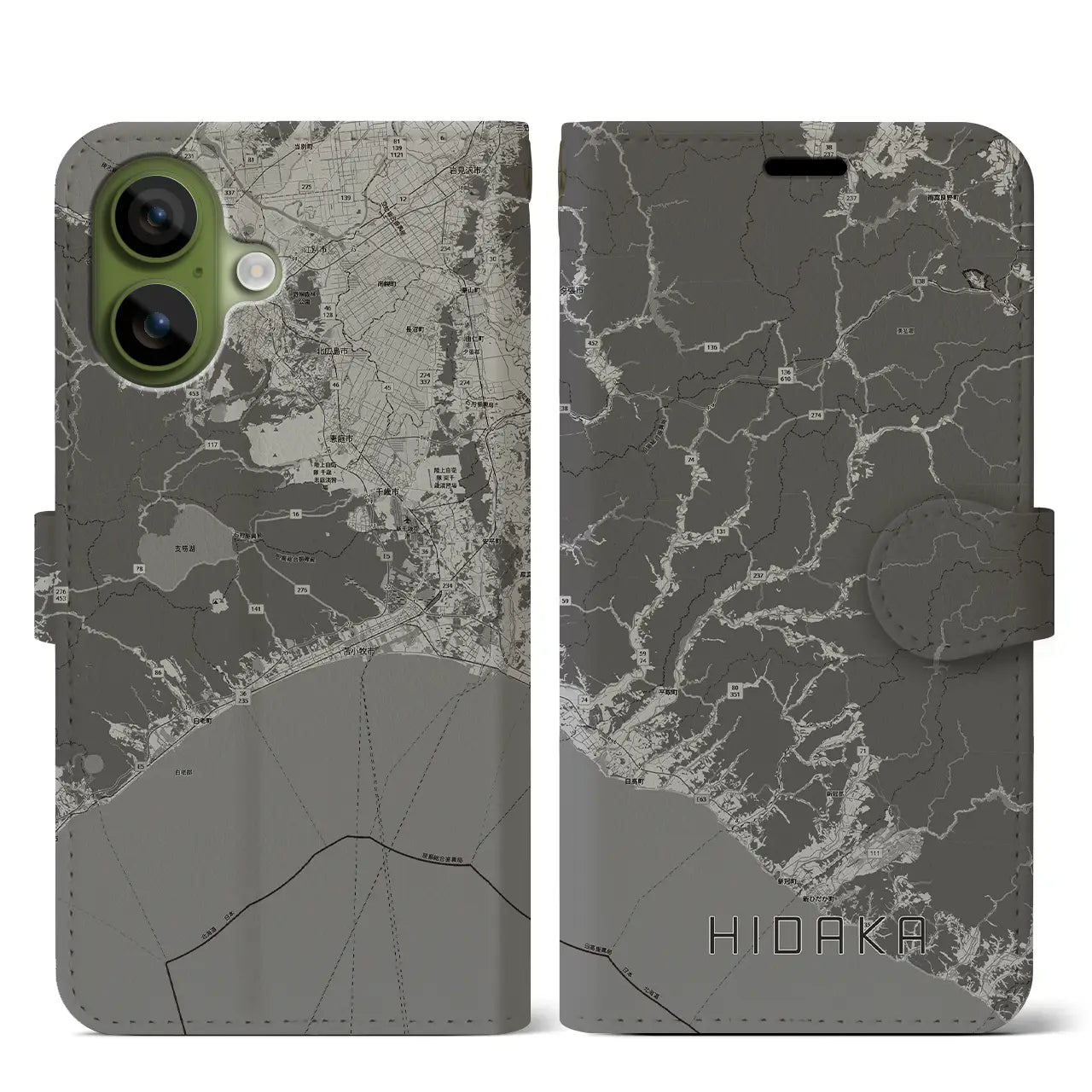 【日高（北海道）】地図柄iPhoneケース（手帳タイプ）