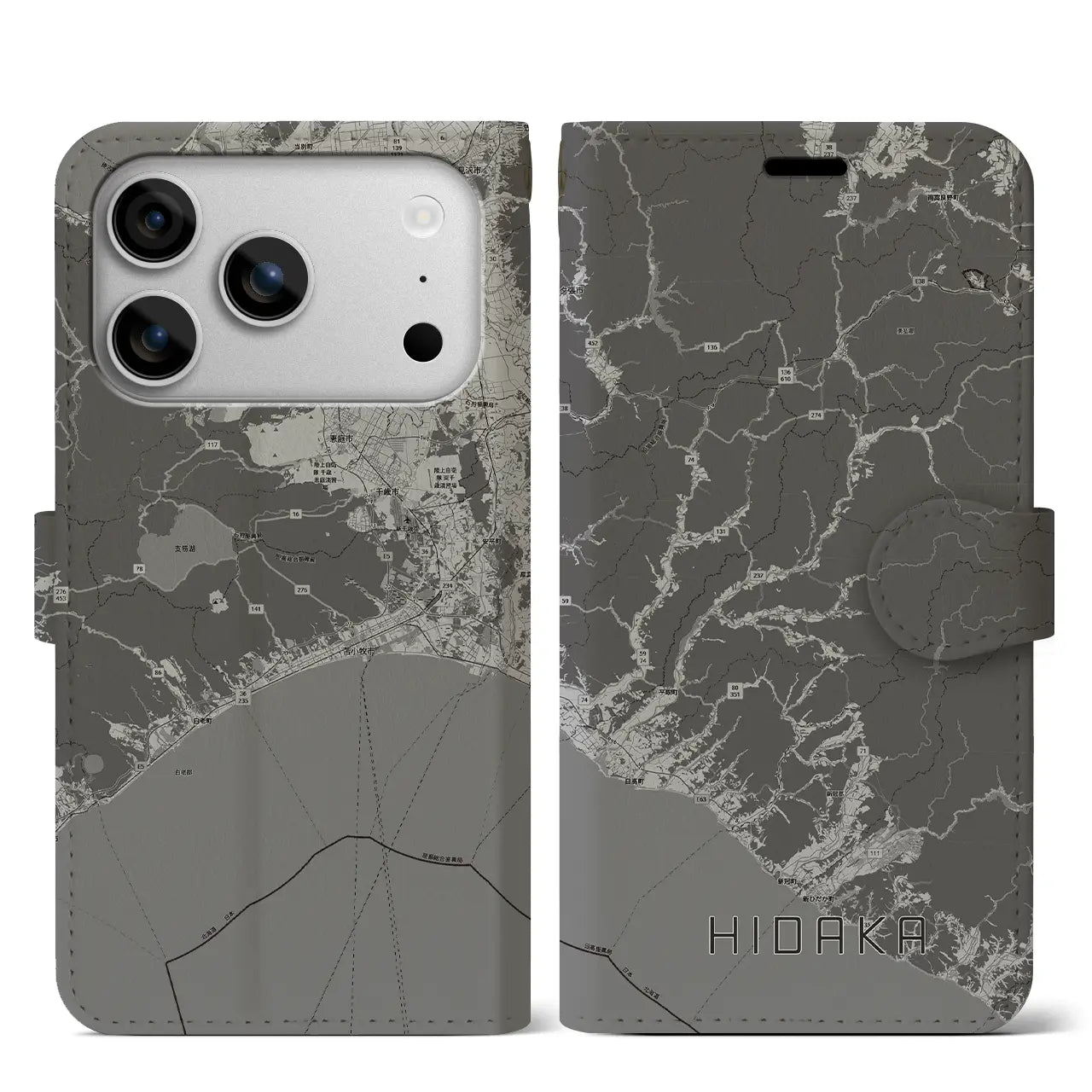 【日高（北海道）】地図柄iPhoneケース（手帳タイプ）