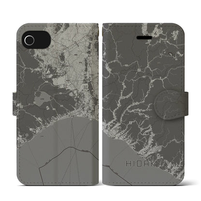 【日高（北海道）】地図柄iPhoneケース（手帳タイプ）モノトーン・iPhone SE（第3 / 第2世代） / 8 / 7 / 6s / 6 用