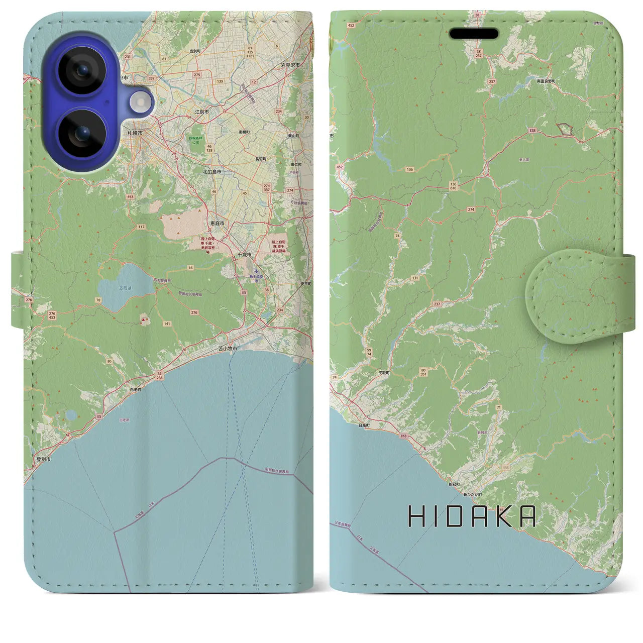 【日高（北海道）】地図柄iPhoneケース（手帳タイプ）ナチュラル・iPhone 16 Pro Max 用