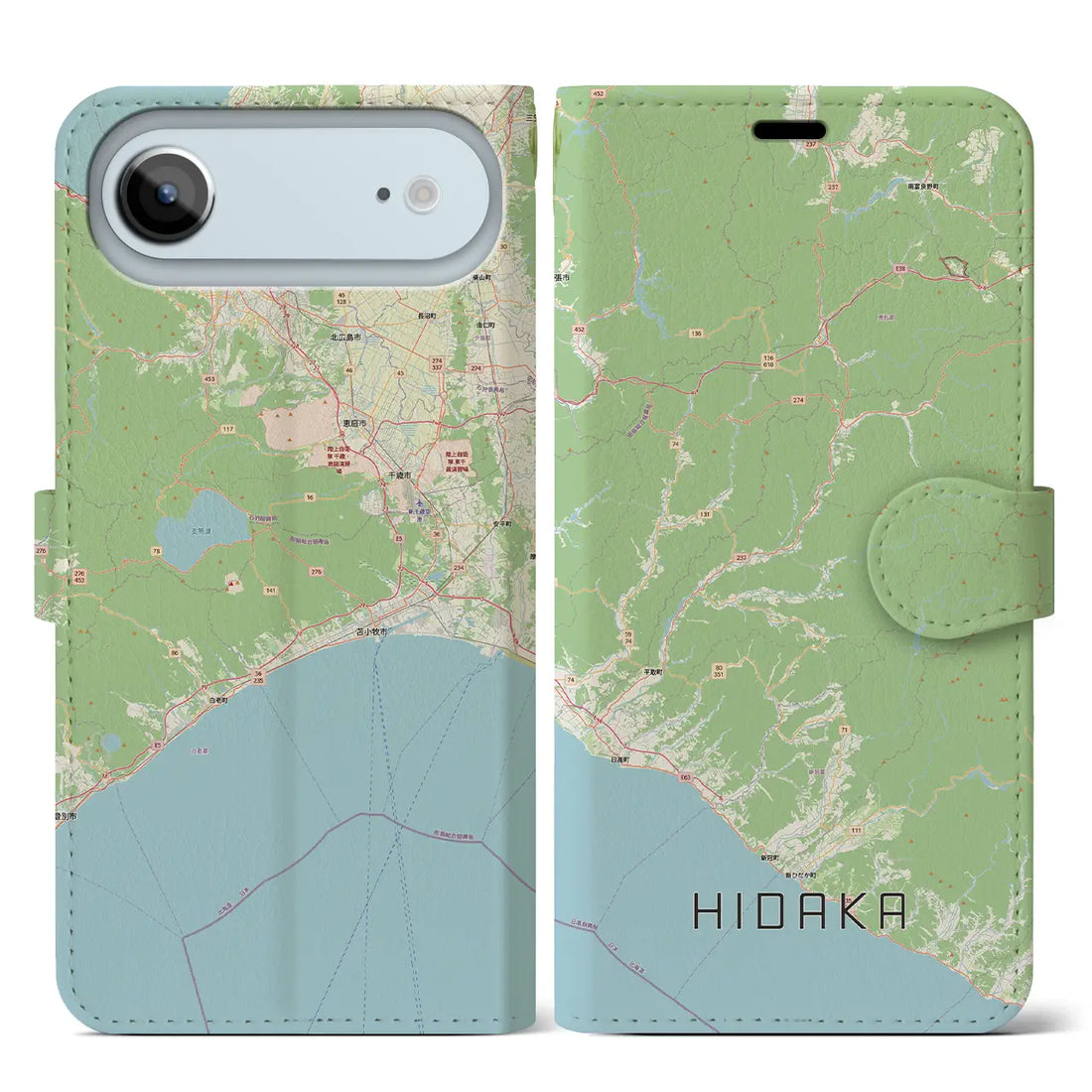 【日高（北海道）】地図柄iPhoneケース（手帳タイプ）モノトーン・iPhone 17 Pro Max 用