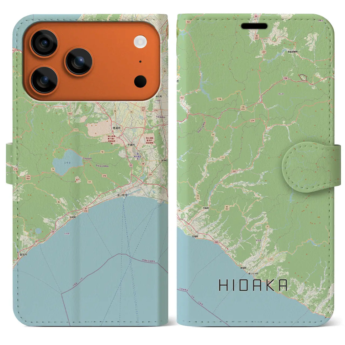 【日高（北海道）】地図柄iPhoneケース（手帳タイプ）ナチュラル・iPhone 17 Pro Max 用