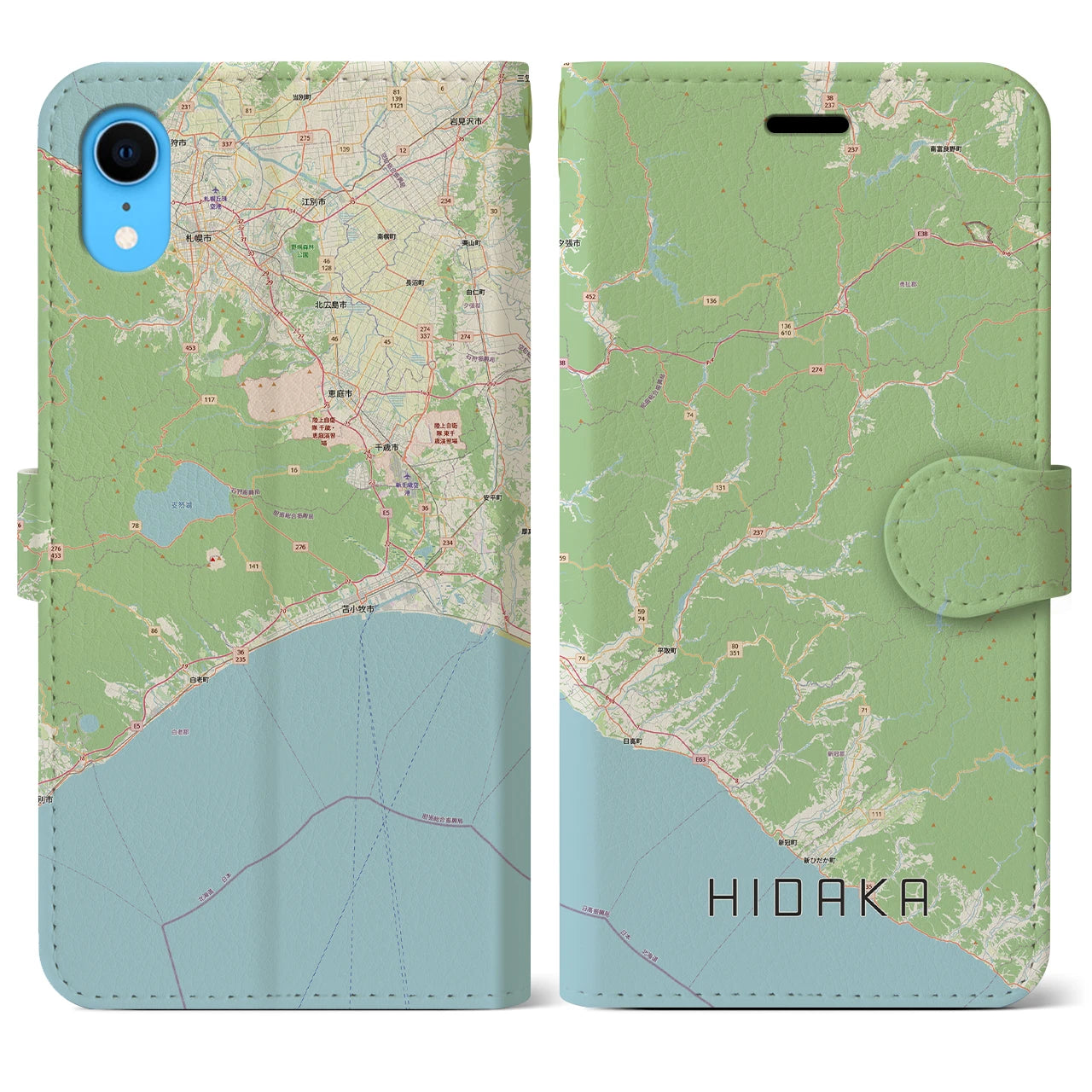 【日高（北海道）】地図柄iPhoneケース（手帳タイプ）ナチュラル・iPhone XR 用