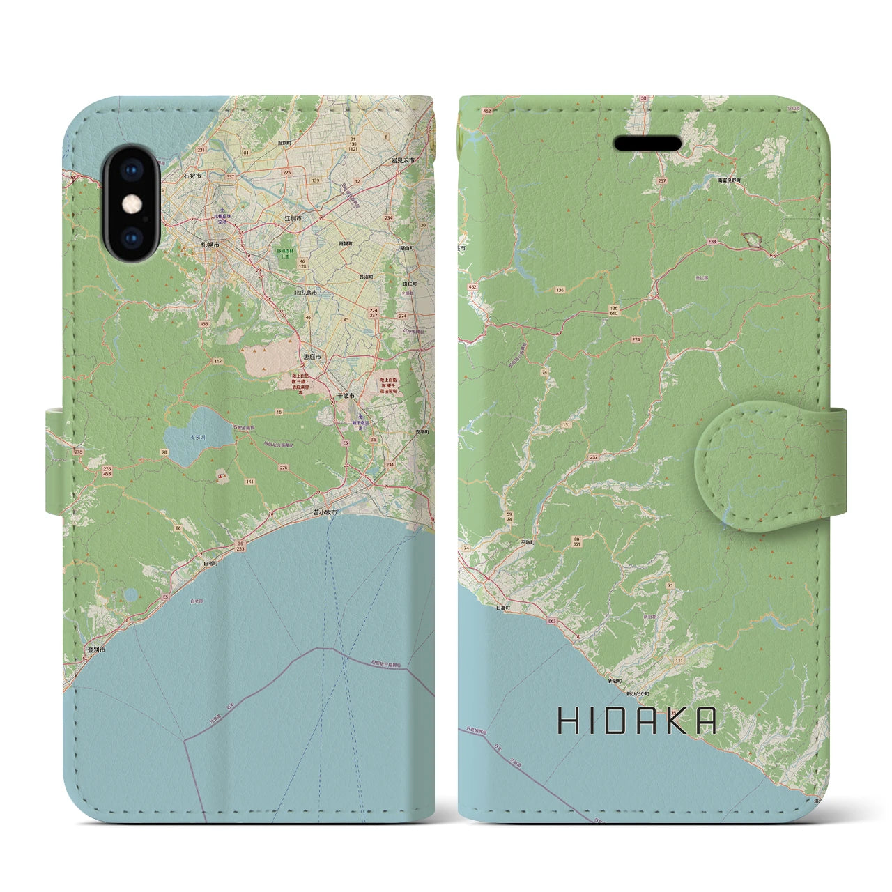 【日高（北海道）】地図柄iPhoneケース（手帳タイプ）ナチュラル・iPhone XS / X 用