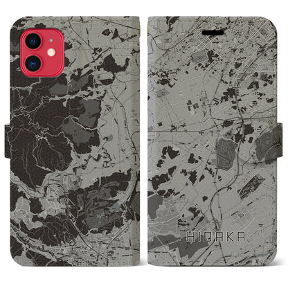 【日高（埼玉県）】地図柄iPhoneケース（手帳タイプ）モノトーン・iPhone 11 用