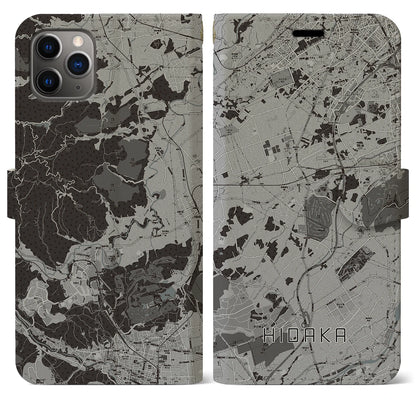 【日高（埼玉県）】地図柄iPhoneケース（手帳タイプ）モノトーン・iPhone 11 Pro Max 用