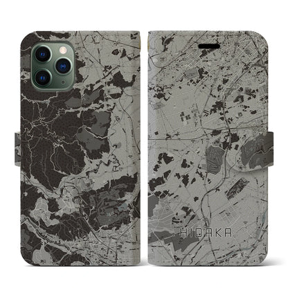 【日高（埼玉県）】地図柄iPhoneケース（手帳タイプ）モノトーン・iPhone 11 Pro 用