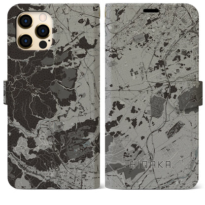 【日高（埼玉県）】地図柄iPhoneケース（手帳タイプ）モノトーン・iPhone 12 Pro Max 用