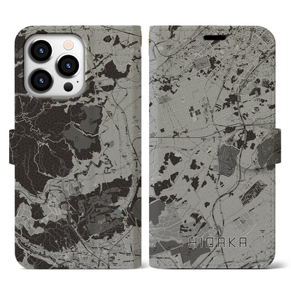 【日高（埼玉県）】地図柄iPhoneケース（手帳タイプ）モノトーン・iPhone 13 Pro 用