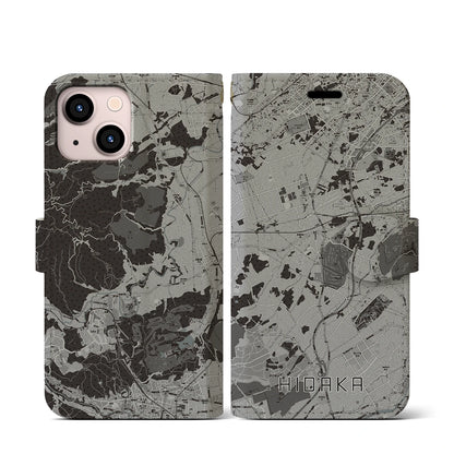 【日高（埼玉県）】地図柄iPhoneケース（手帳タイプ）モノトーン・iPhone 13 mini 用