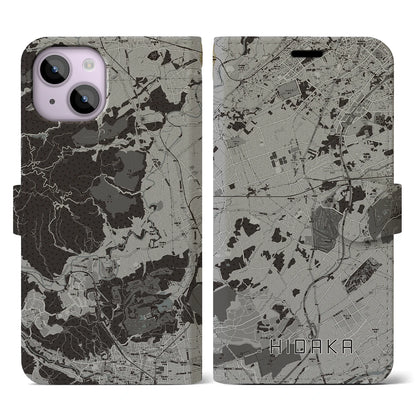 【日高（埼玉県）】地図柄iPhoneケース（手帳タイプ）モノトーン・iPhone 14 用