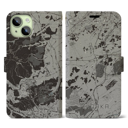 【日高（埼玉県）】地図柄iPhoneケース（手帳タイプ）モノトーン・iPhone 15 用