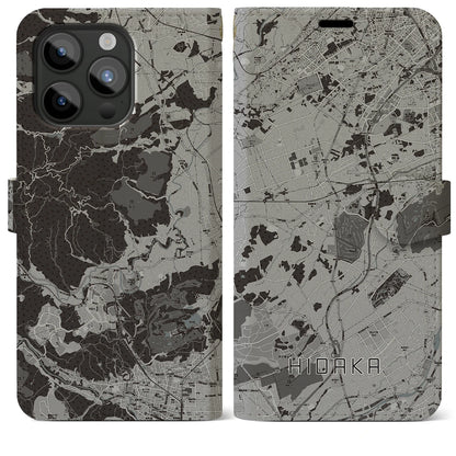 【日高（埼玉県）】地図柄iPhoneケース（手帳タイプ）モノトーン・iPhone 15 Pro Max 用