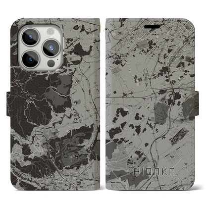 【日高（埼玉県）】地図柄iPhoneケース（手帳タイプ）モノトーン・iPhone 15 Pro 用