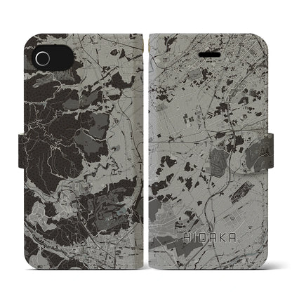 【日高（埼玉県）】地図柄iPhoneケース（手帳タイプ）モノトーン・iPhone SE（第3 / 第2世代） / 8 / 7 / 6s / 6 用