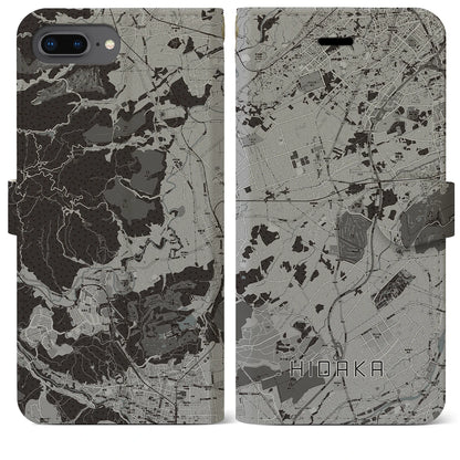 【日高（埼玉県）】地図柄iPhoneケース（手帳タイプ）モノトーン・iPhone 8Plus /7Plus / 6sPlus / 6Plus 用