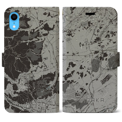 【日高（埼玉県）】地図柄iPhoneケース（手帳タイプ）モノトーン・iPhone XR 用